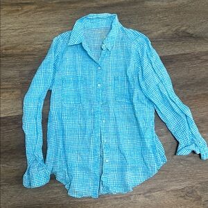 Lilly pulitzer sea view linen Blue Checkered Button-Up Shirt size M